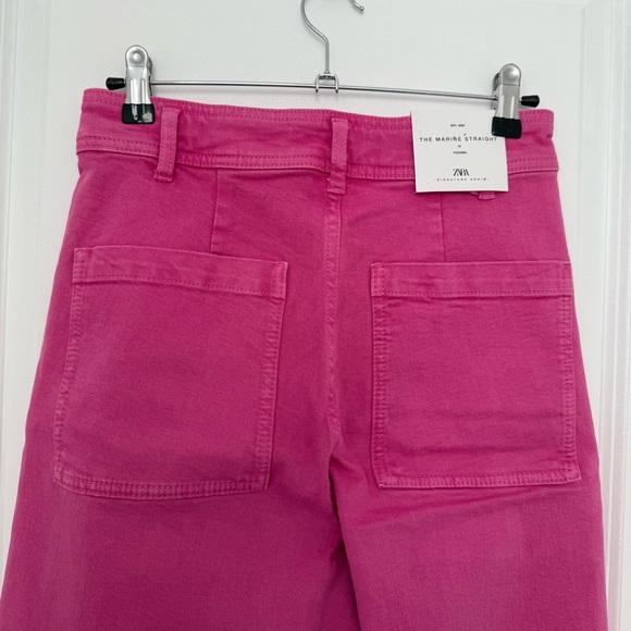 ZARA HIGH WAIST THE MARINE STRAIGHT JEANS IN FUCHSIA size 6 - Picture 6 of 15
